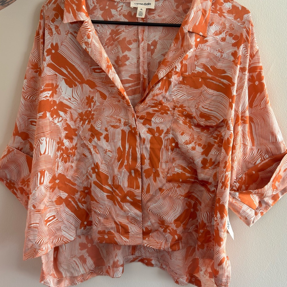 Nordstrom Orange Boxy Button Down Shirt